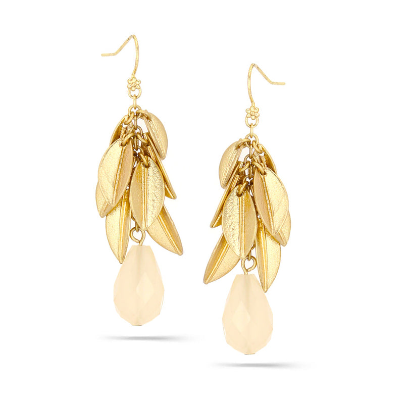 Gold-Tone Metal Leaf Natural Stone Drop Earrings