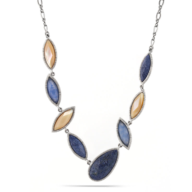 Silver-Tone Metal Blue  Stone And Mother Of Pearl Necklace