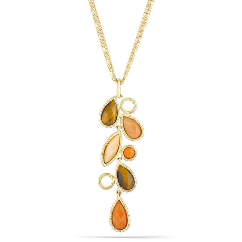 Gold-Tone Metal Tiger'S Eye And Brown Teardrop Necklace
