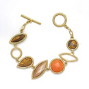 Gold-Tone Metal Tiger'S Eye Mother Of Pearl And Orange Faceted Stone Wrap Around Bracelets
