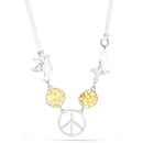 Silver-Tone Metal Peace Crystal Pendant Cream Leather Chain Silver Lobster Clasp Neckalce