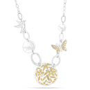 Silver-Tone Metal Bird And Butterfly Green Flower Necklace