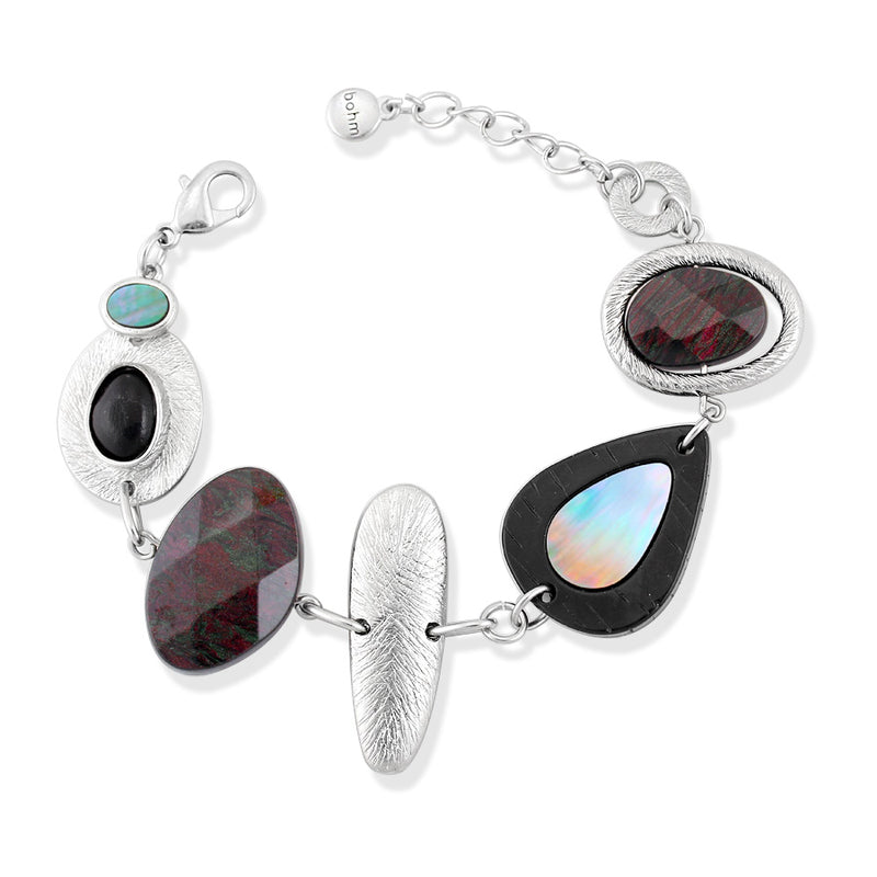 Rhodium-Tone Metal Mother Of Pearl Bracelets