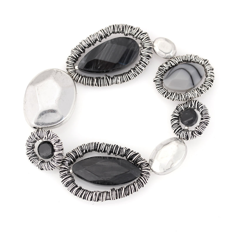 Silver-Tone Metal Black Stretch Bracelets