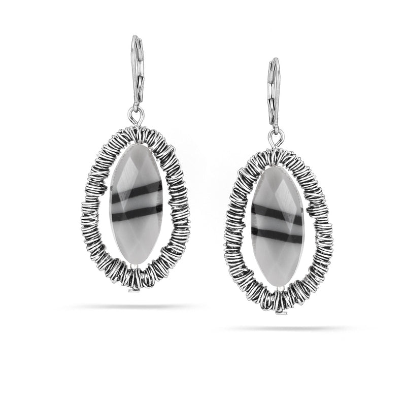 Silver-Tone Metal Grey Stone Drop Earrings