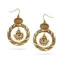 Gold-Tone Metal Flower Brown Stone Drop Earrings