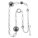 Silver-Tone Metal Black Faceted Stone Link Necklace