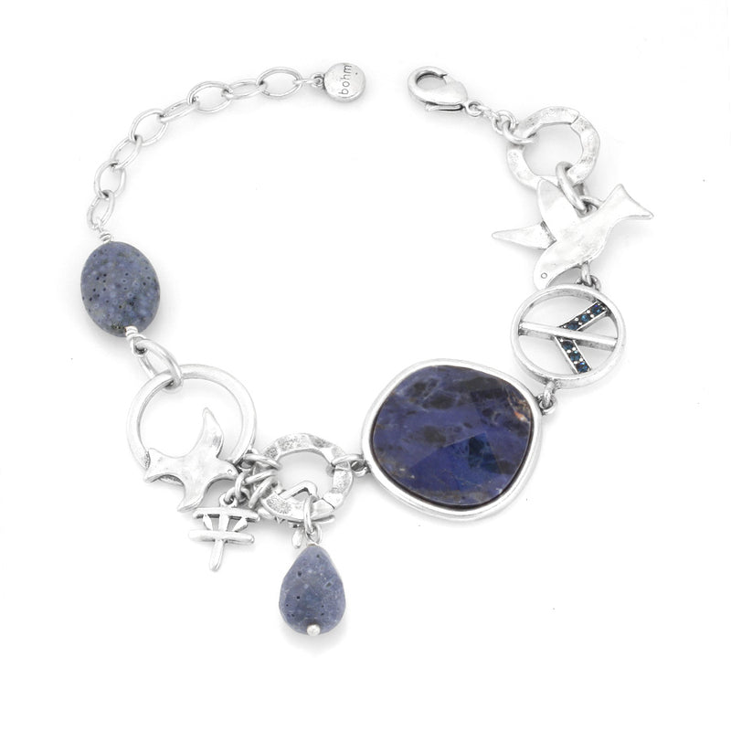 Silver-Tone Metal Blue Faceted Stone Peace Charm Wrap Around Bracelets