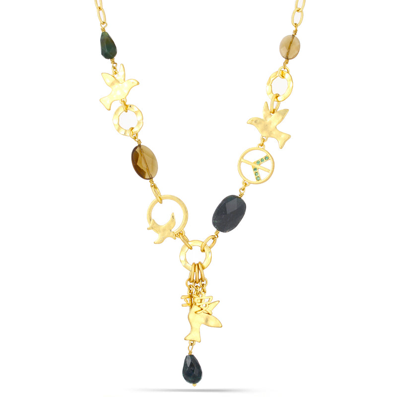 Gold-Tone Metal Green Agate Charm Necklace