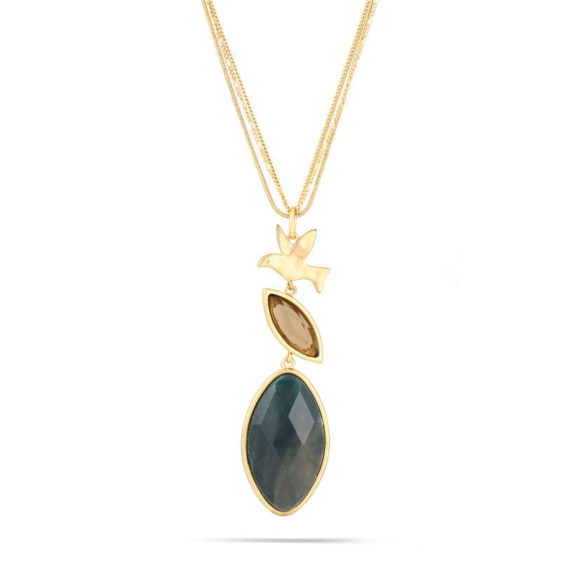 Gold-Tone Metal Green Agate Necklace