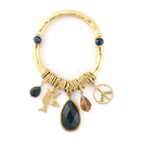 Gold-Tone Metal Green Natural Stone Multi Charm Stretch Bracelets