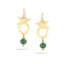 Gold-Tone Metal Bird Green Round Stone Earrings
