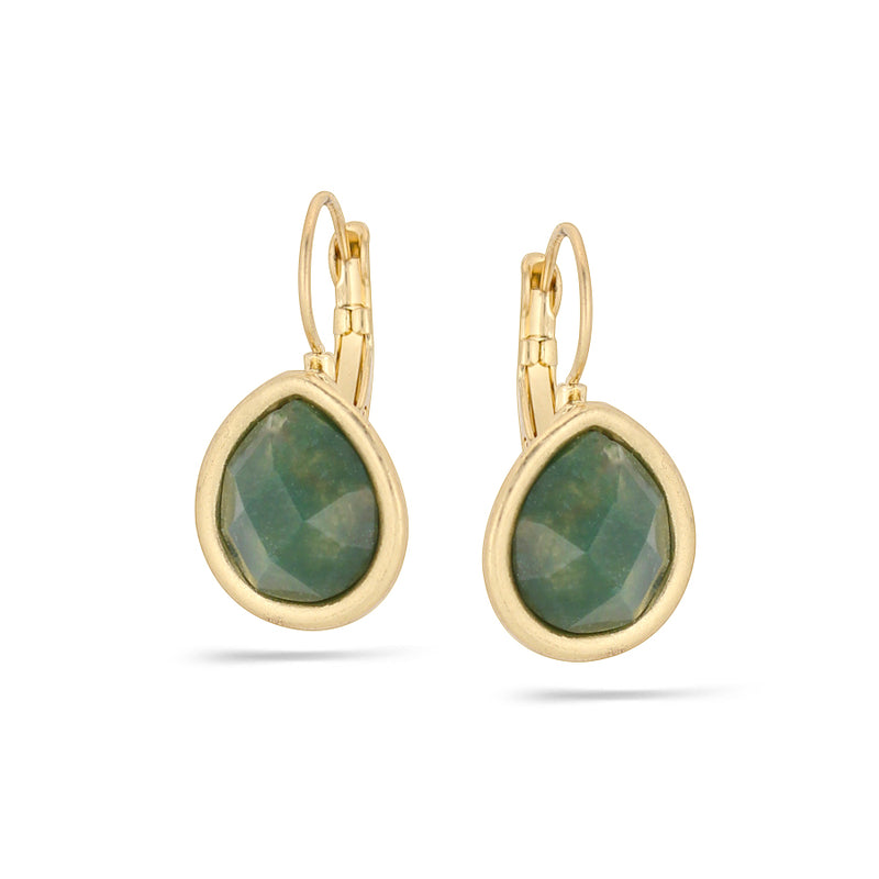 Gold-Tone Metal Green Faceted Stone Drop Earrings