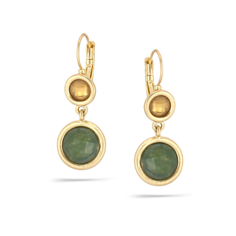 Gold-Tone Metal Green And Yellow Faceted Stone Drop Earrings