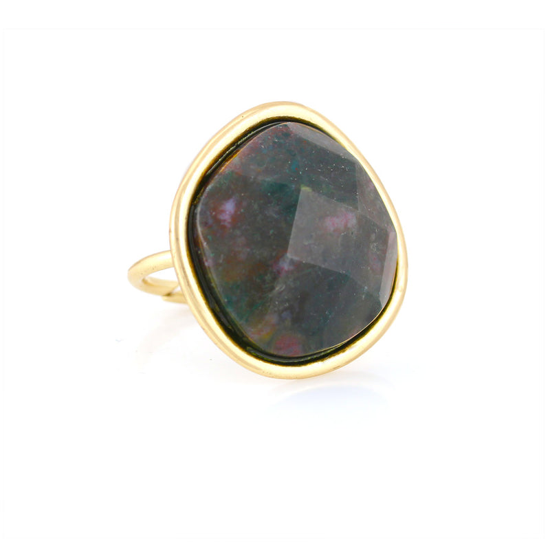 Gold-Tone Metal Green Faceted Stone Adjustable Rings