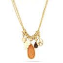 Gold-Tone Metal Charm Carnelian Tiger Eye Charm Necklace