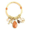 Gold-Tone Metal Tiger'S Eye And Orange Natural Stone Stretch Bracelets