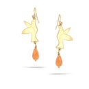 Gold-Tone Metal Bird Orange Teardrop  Stone Earrings