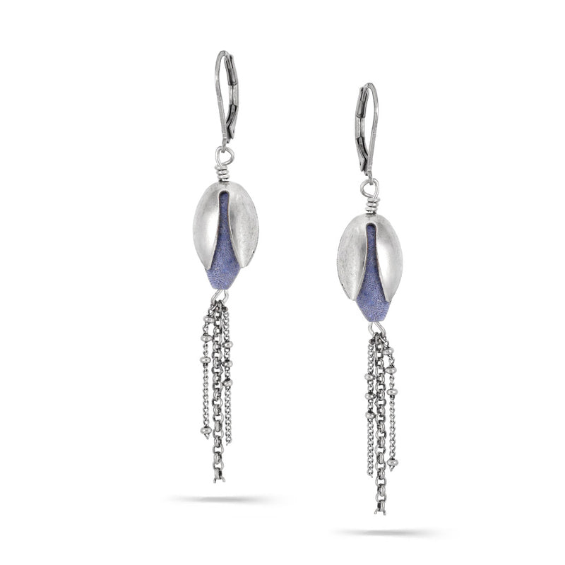 Rhodium-Tone Metal Blue Drop Earrings