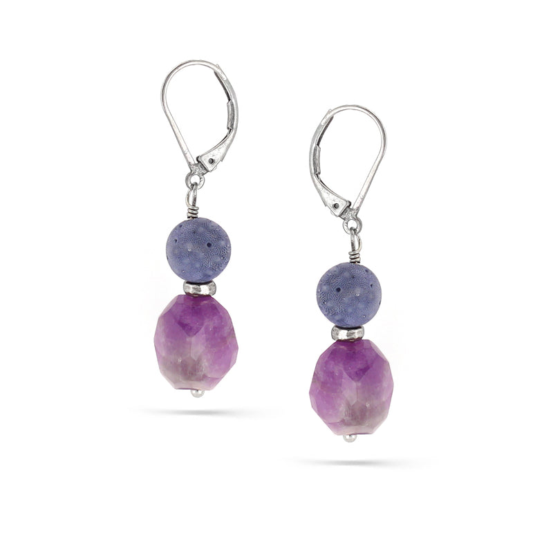 Rhodium-Tone Netal Blue And Purple Natural Stone Drop Earrings