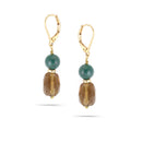 Gold-Tone Metal Green Natural Stone And Smokey Crystal Drop Earrings