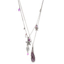Rhodium-Tone Metal Perple Stone Layered Necklace