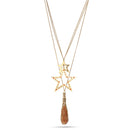 Gold-Tone Metal Star Crystal Dark Peach Stone Drop Necklace 
