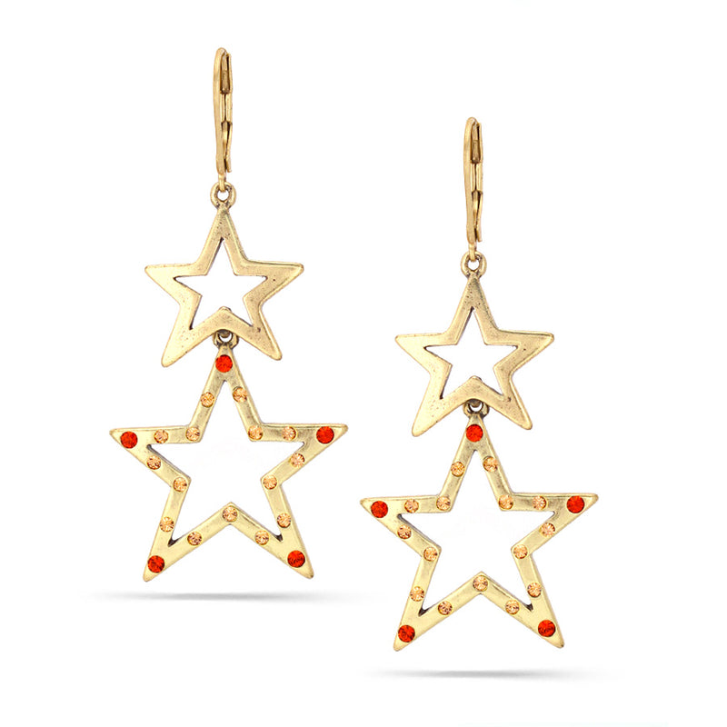 Gold-Tone Metal Star Crystal Drop Earrings