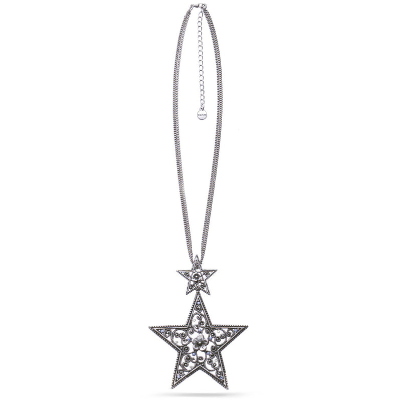 Silver-Tone Metal Star Filigree Necklace