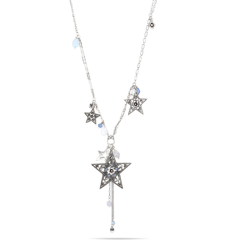Silver-Tone Metal Star Adjustable Lobster Claw Closure Crystal Necklaces