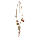 Gold-Tone Metal Flower And Leaves Red Crystaladjustable Lobster Claw Closure Necklace