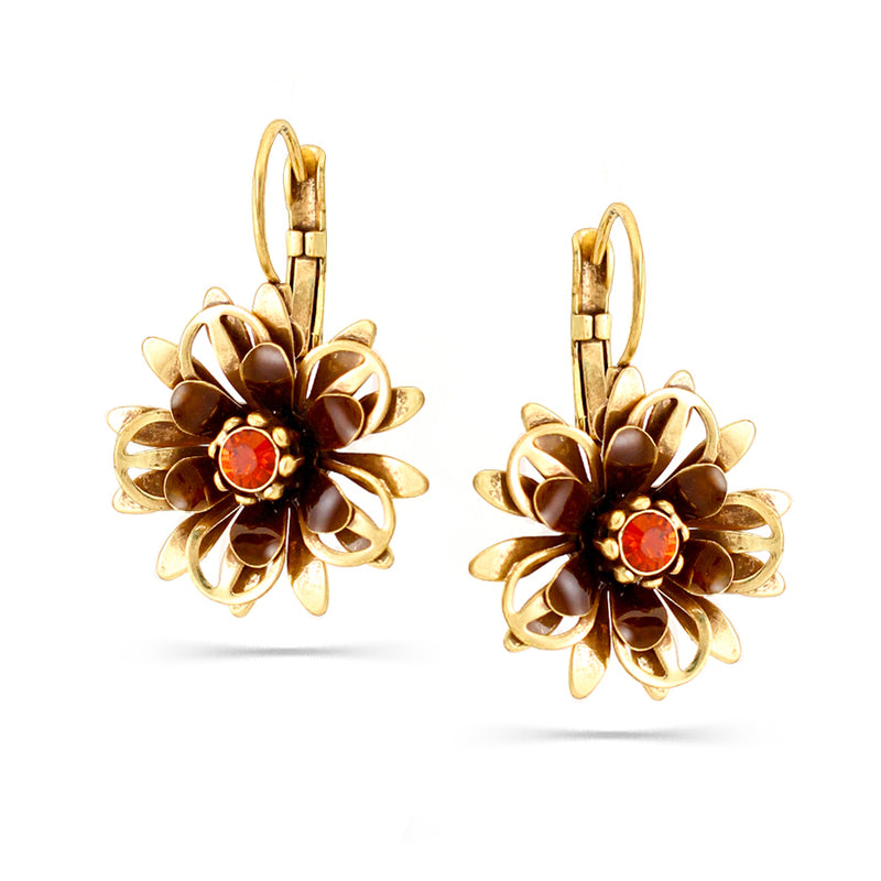 Gold-Tone Metal Flower Drop Earrings