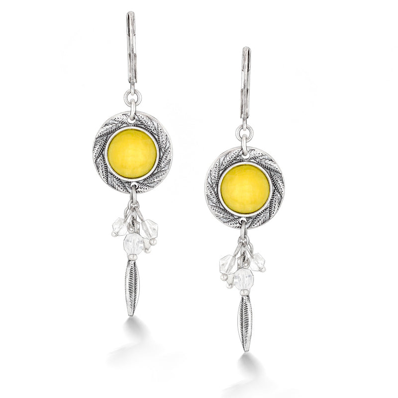 Silver-Tone Metal Yellow Crystal Drop Earrings