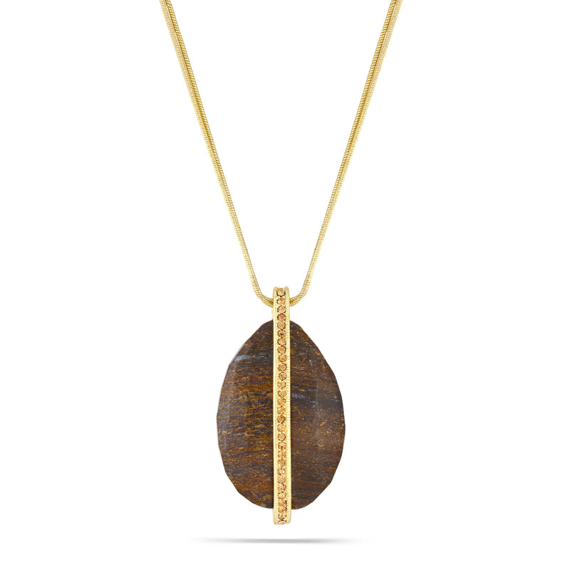 Gold-Tone Metal Brown Faceted Stone Crystal Necklace