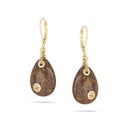 Gold-Tone Metal Brown Teardrop And Gold Crystal Earrings