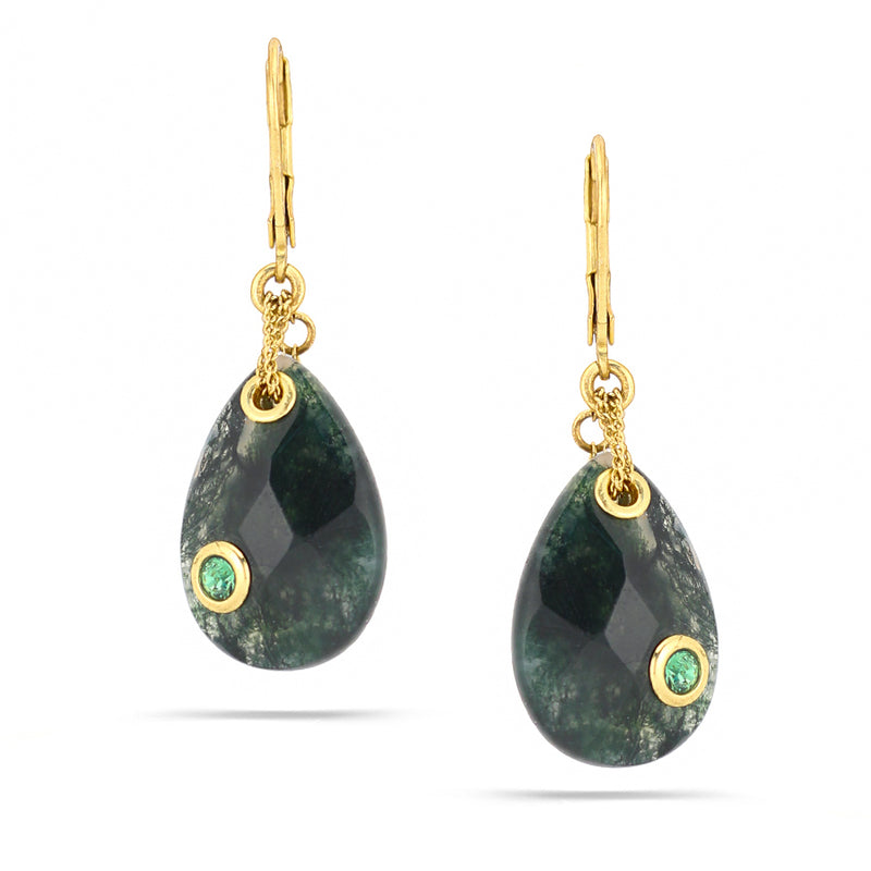 Gold-Tone Metal Green Agate Faceted Teardrop Crystal Earrings