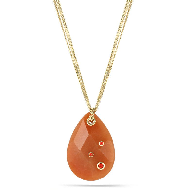 Gold-Tone Metal Chain Carnelian Color Teardrop Stone Red Crystal Pendant Necklace