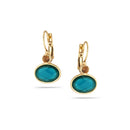 Gold-Tone Metal Deep Aqua Green Stone Smokey Crystal Drop Earrings