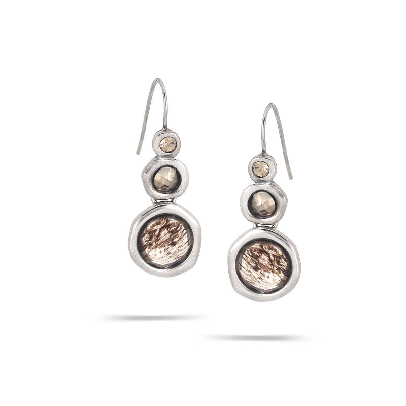 Rhodium-Tonemetal Smokey Crystal Faceted Earrings