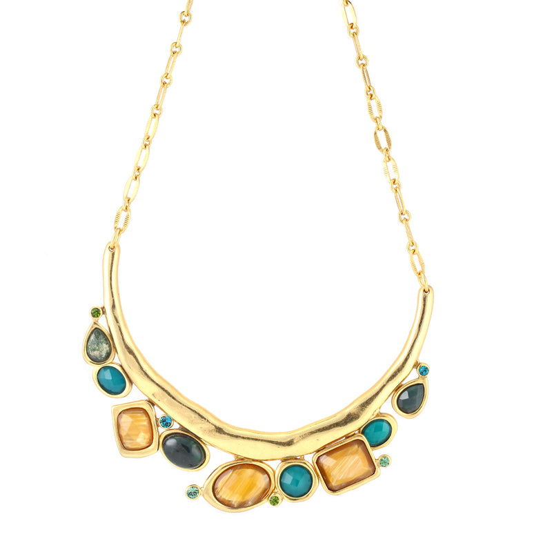 Gold-Tone Metal Multi Color Stone Chocker Necklace