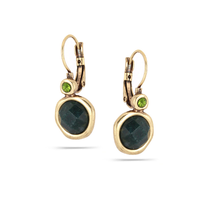 Gold-Tone Green Faceted Earrings