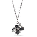 Hematite-Tone Metal Black And Hematite Stone White Crystal Necklace