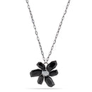 Hematite-Tone Metal Filigree Red And Black Crystal Pendant Necklace