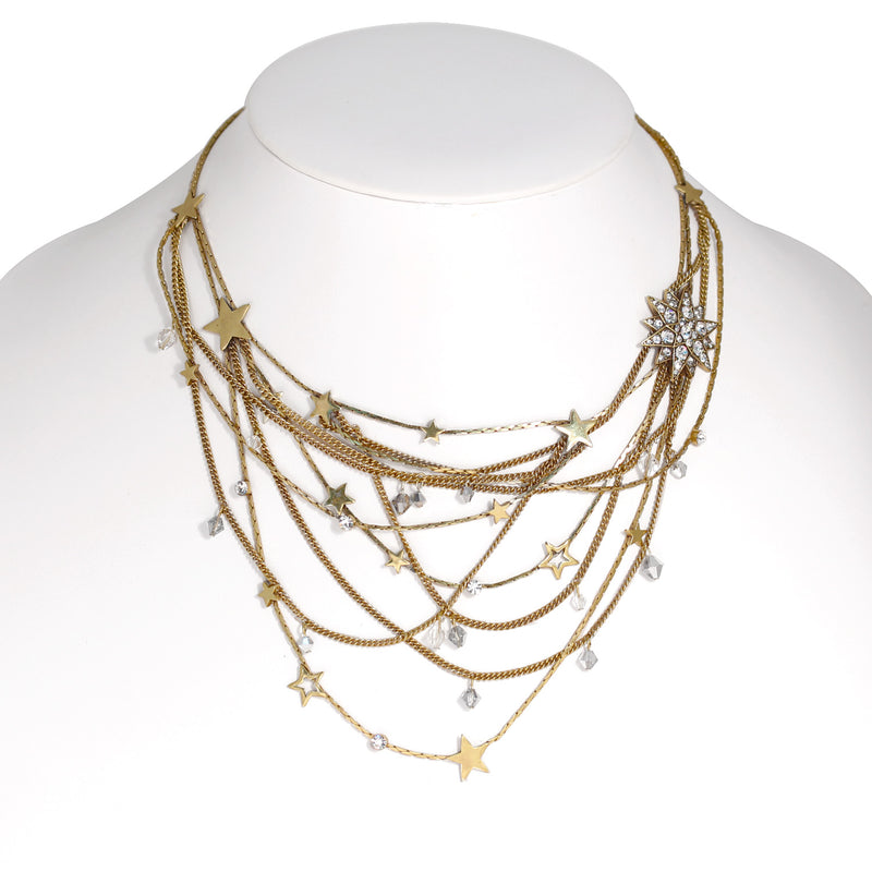 Gold-Tone Metal Star Crystal Adjustable Lobster Closure Layered Necklaces
