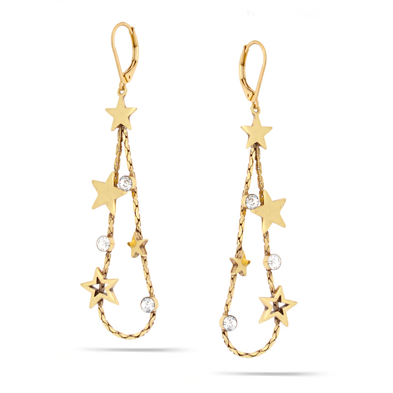 Gold-Tone Metal Blue Crystal Multi Star Earrings