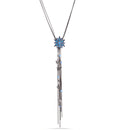 Hematite-Tone Metal Blue Crystal Flower Tassel Necklace