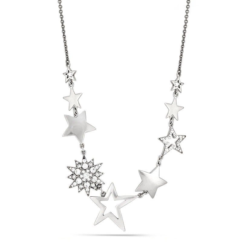 Rhodium-Tone Metal Star White Crystal Necklace