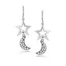Rhodium-Tone Metal Star And Moon White Crystal Earrings