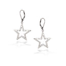 Rhodium-Tone Metal White Crystal Star  Earrings