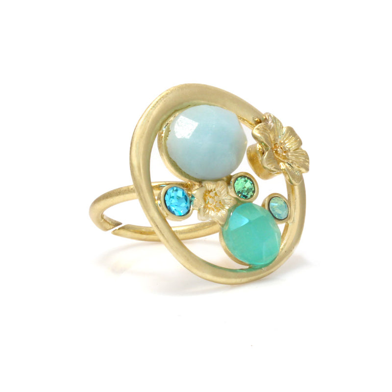 Gold-Tone Meal Blue And Turquoise Stone Crtstal Rings